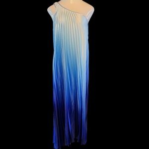 Delfi Collective Erica One Shoulder Blue Pleated Ombre Maxi Dress NWT